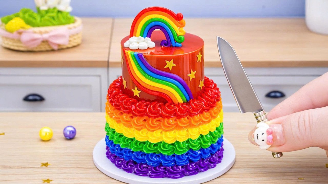 Mini Rainbow Buttercream Cake Recipe 🌈 Miniature Rainbow Cake Decorating & DIY