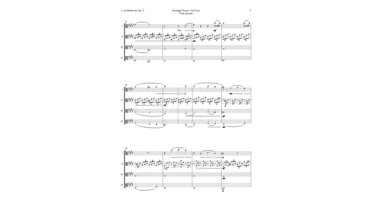 Moonlight Sonata by Beethoven for Viola Quartet | SHEET MUSIC