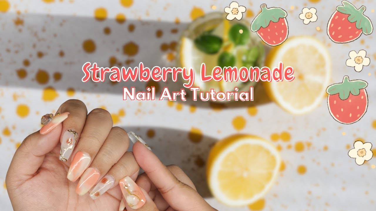 Summer Strawberry Lemonade - Full Nail Art Tutorial