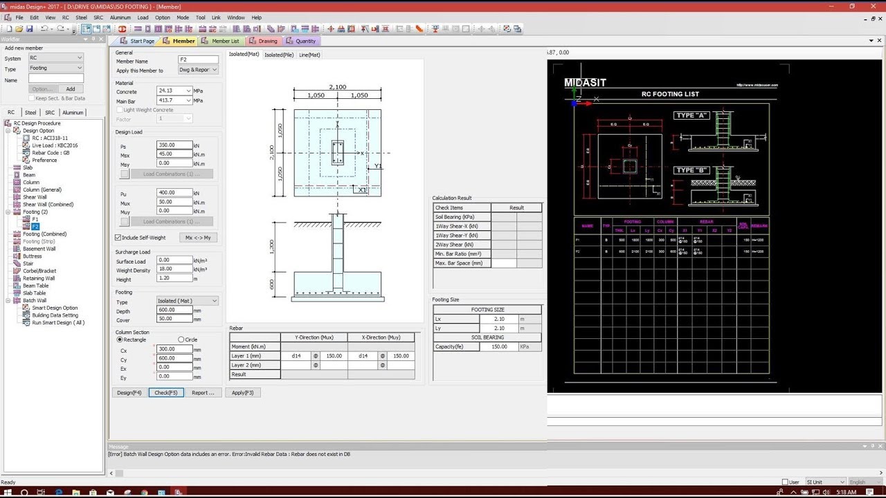 FOOTING DESIGN IN MIDAS DESIGN+ 2017