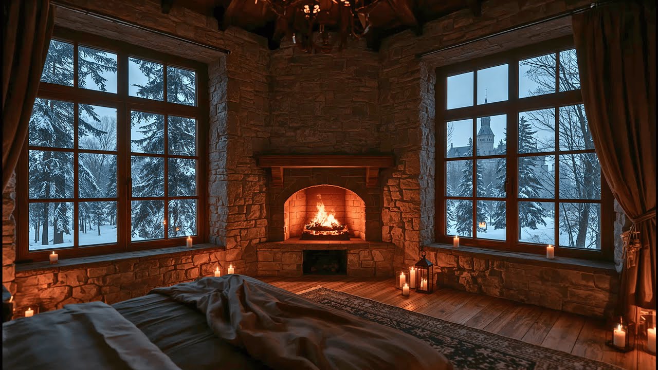 Fireplace Crackles in Magical Castle Bedroom | Relaxing Ambience for Focus