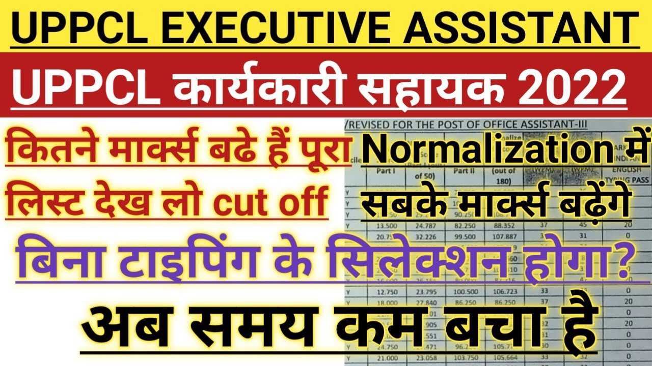 uppcl executive assistant 2022 | Normalization | cut off | typing test | final selected