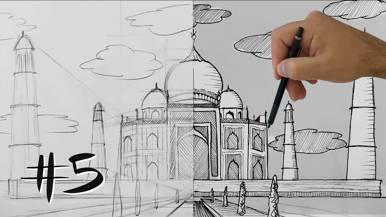 Mekan Nasıl Çizilir? (HowToDrawPerspective) - Tek Noktalı Perspektif Kullanarak (Taj Mahal mi?) #5