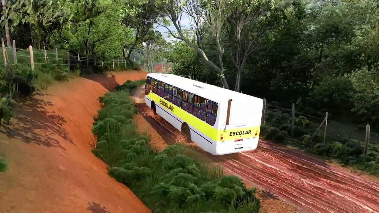 Destino de hoje, estrada rural com ônibus escolar