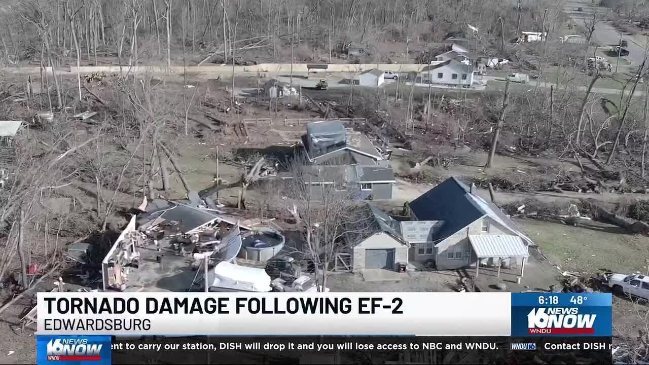 Drone video shows extent of tornado damage near Edwardsburg