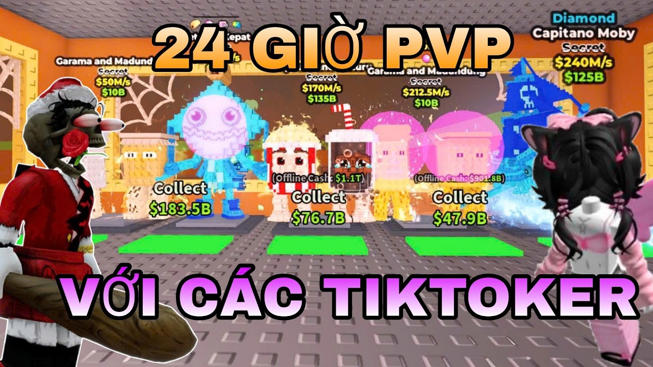 THỬ THÁCH 24 GIỜ PVP VỚI CÁC TIKTOKER ĐỂ XEM TÔI CÓ THỂ THẮNG BỌN HỌ TRONG STEAL A BRAINROT