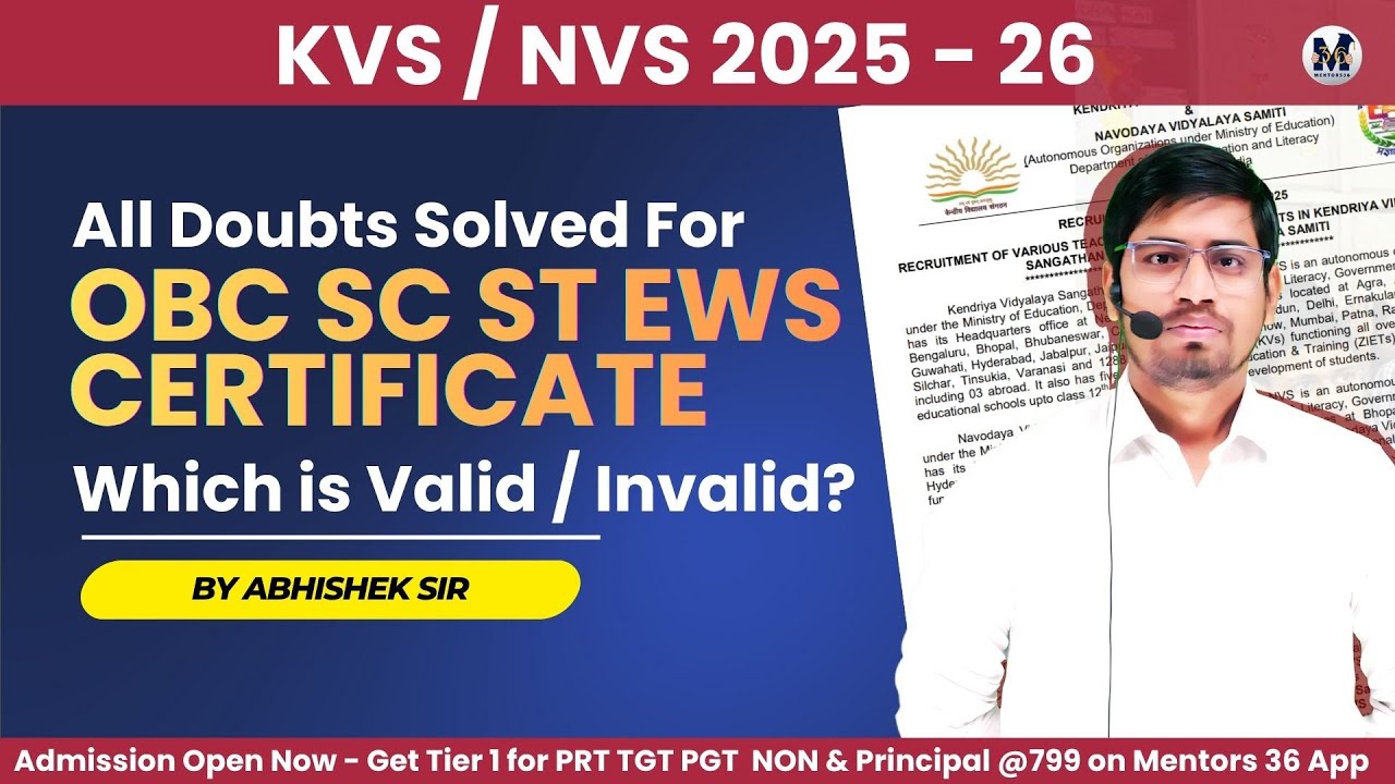 KVS NVS OBC SC ST EWS Certificate Problem | State or Centre Format All Doubts Solved by Abhishek Sir
