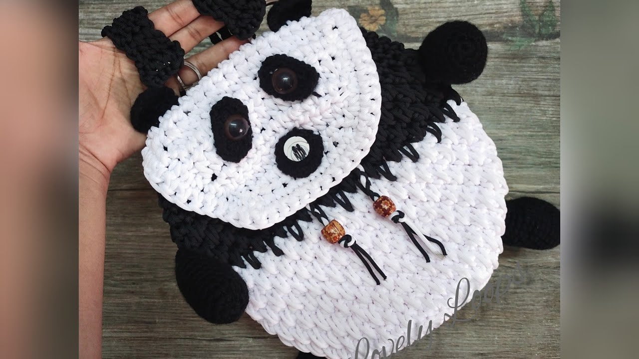 Crochet Panda shoulder bag/backpack tutorial