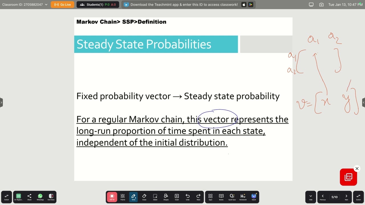 Fixed Probability Vector and Long-Run Probabilities in Markov Chains | Steady State Concept