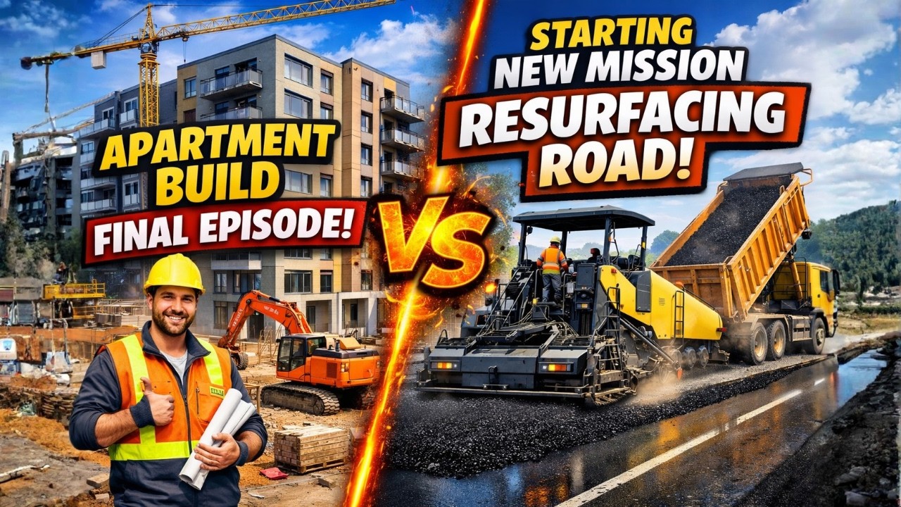 Construction Simulator Apartment Build FINAL Project Complete & New Road Resurfacing Mission Begins