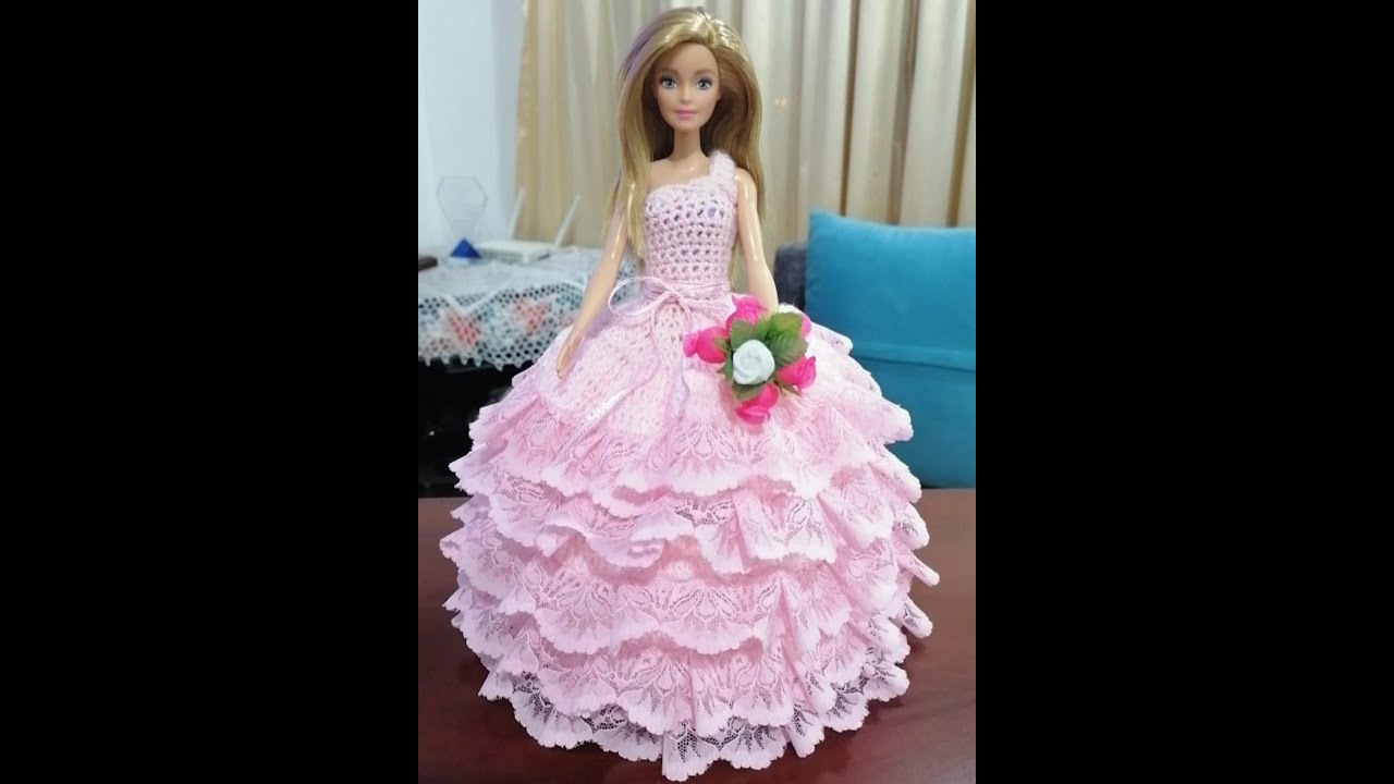 VESTIDO (QUINCEAÑERA) TEJIDO A CROCHET PARA MUÑECA BARBIE FÀCIL DE HACER 💕