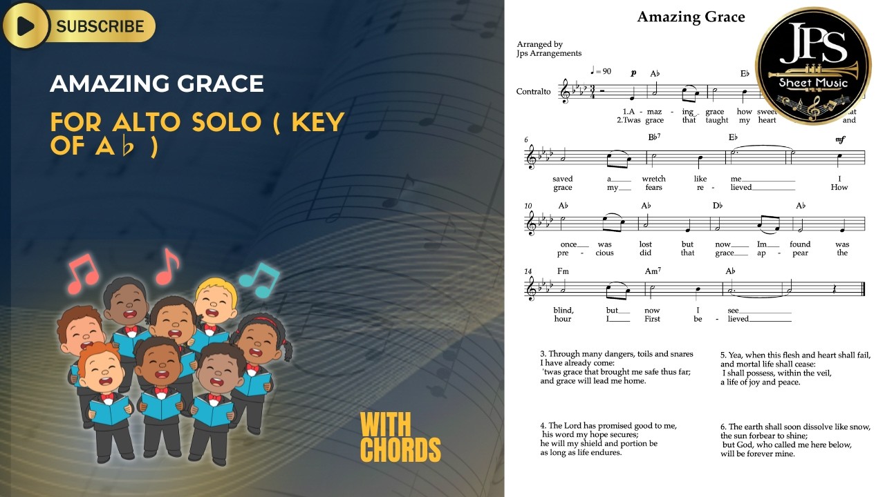 Amazing Grace | Alto Vocal Solo | Ab Major (Sheet Music & Playback)