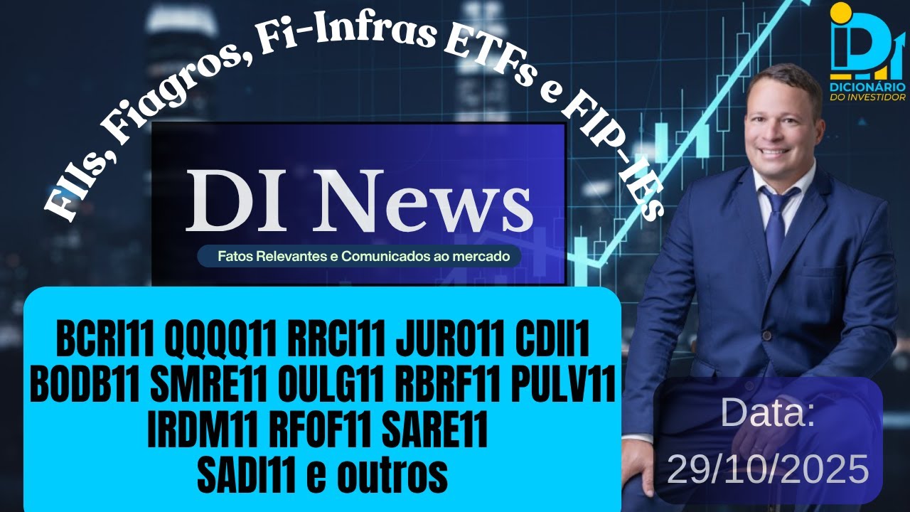 DI News, 29 de outubro de 2025 - BCRI11 QQQQ11 RRCI11 JURO11 CDII1 BODB11 SMRE11 OULG11 e outros