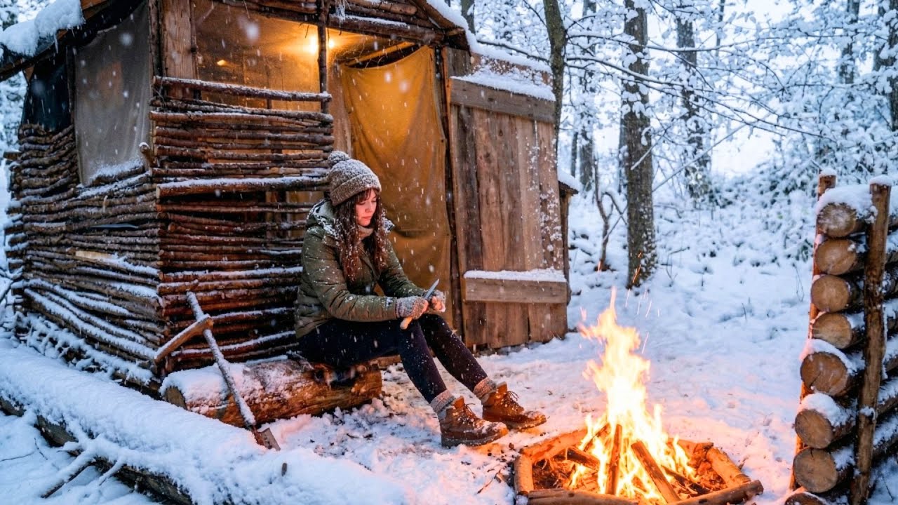 Sobreviver a  -8°C: Rapariga solitária constrói casa e sobrevive em floresta gelada| ASMR