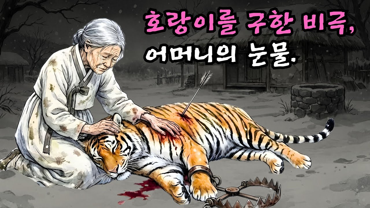 나무꾼은 심연에 빠진 호랑이를 구했고, 효성스러운 새끼 호랑이는 눈먼 어미 호랑이를 돌보았다