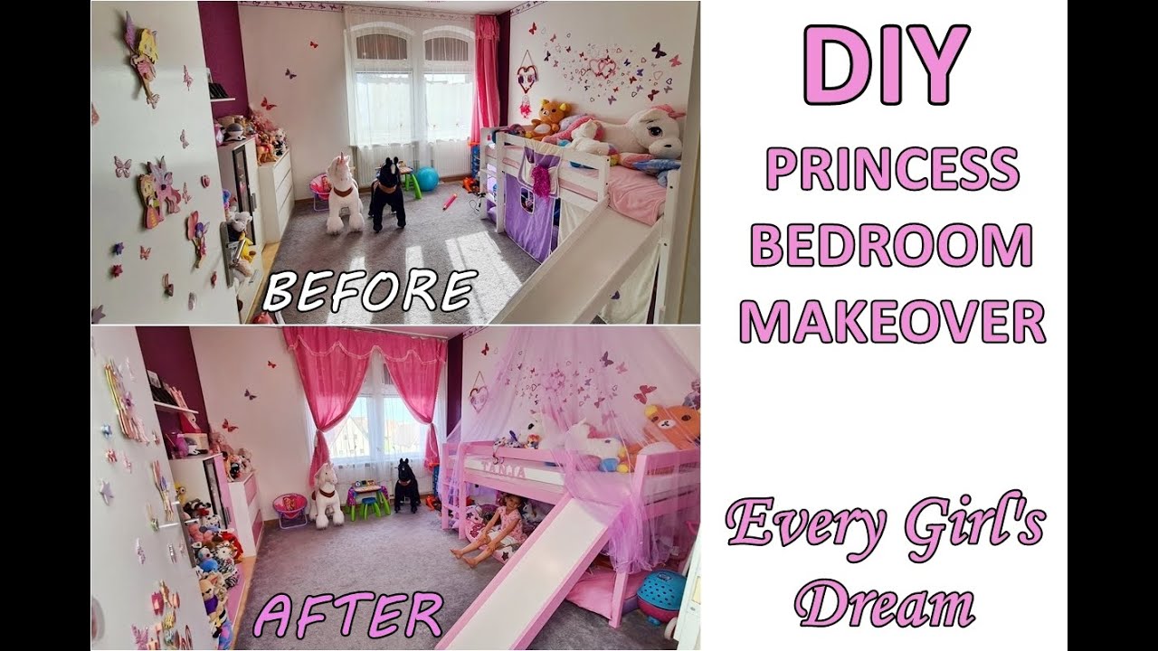 DIY PRINCESS BEDROOM MAKEOVER (on a budget) - BEFORE and AFTER