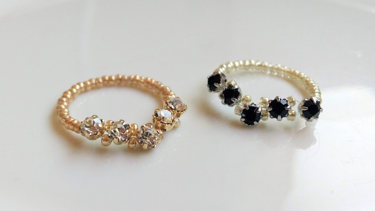 簡単なのにキレイ目✨ラインストーンを使ったV字ビーズリングの作り方　How to make a V-shaped rhinestone ring.