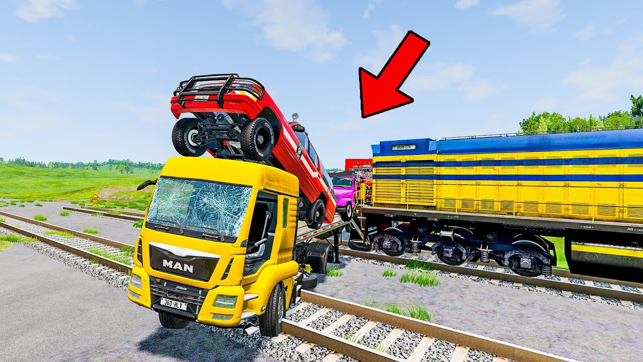 Impossible Train Collision &ndash;Flatbed Truck Destroyed! BeamNG Drive