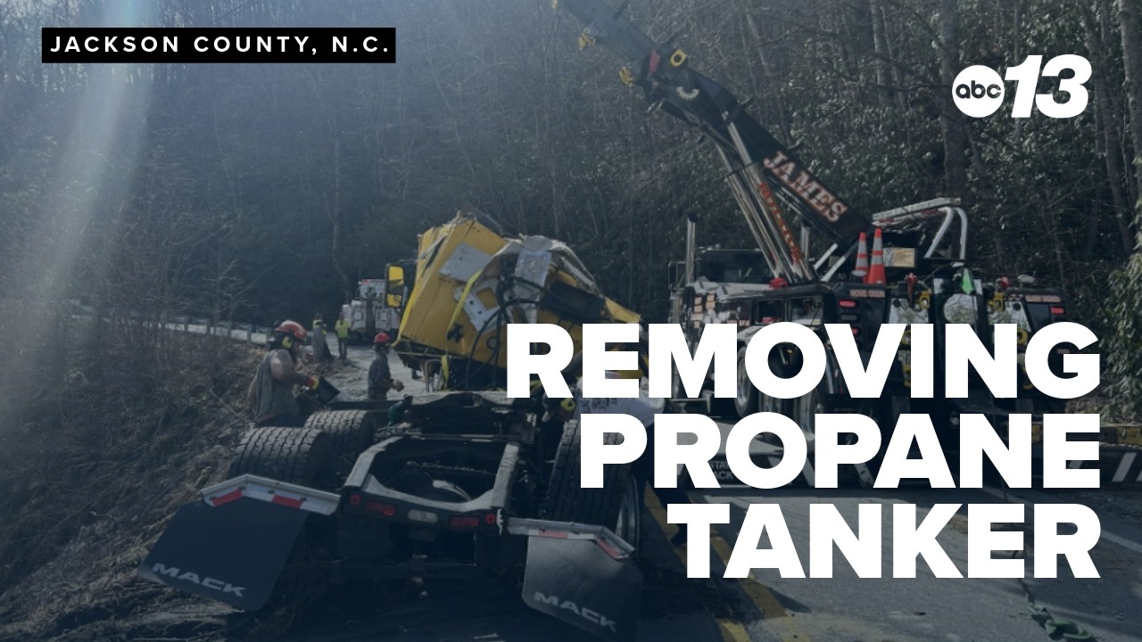 Crews work to remove crashed propane tanker in North Carolina