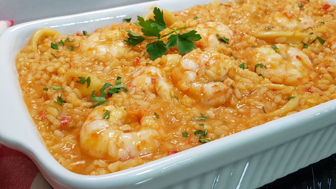 Arroz meloso con sepia y langostinos . ¡Espectacular!
