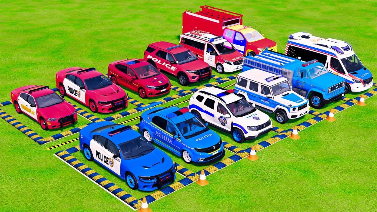 POLICE COLORFULL - TRANSPORTING POLICE CARS, AMBULANCE VEHICLES, FIRE TRUCK WITH TRUCK - FS22 #667