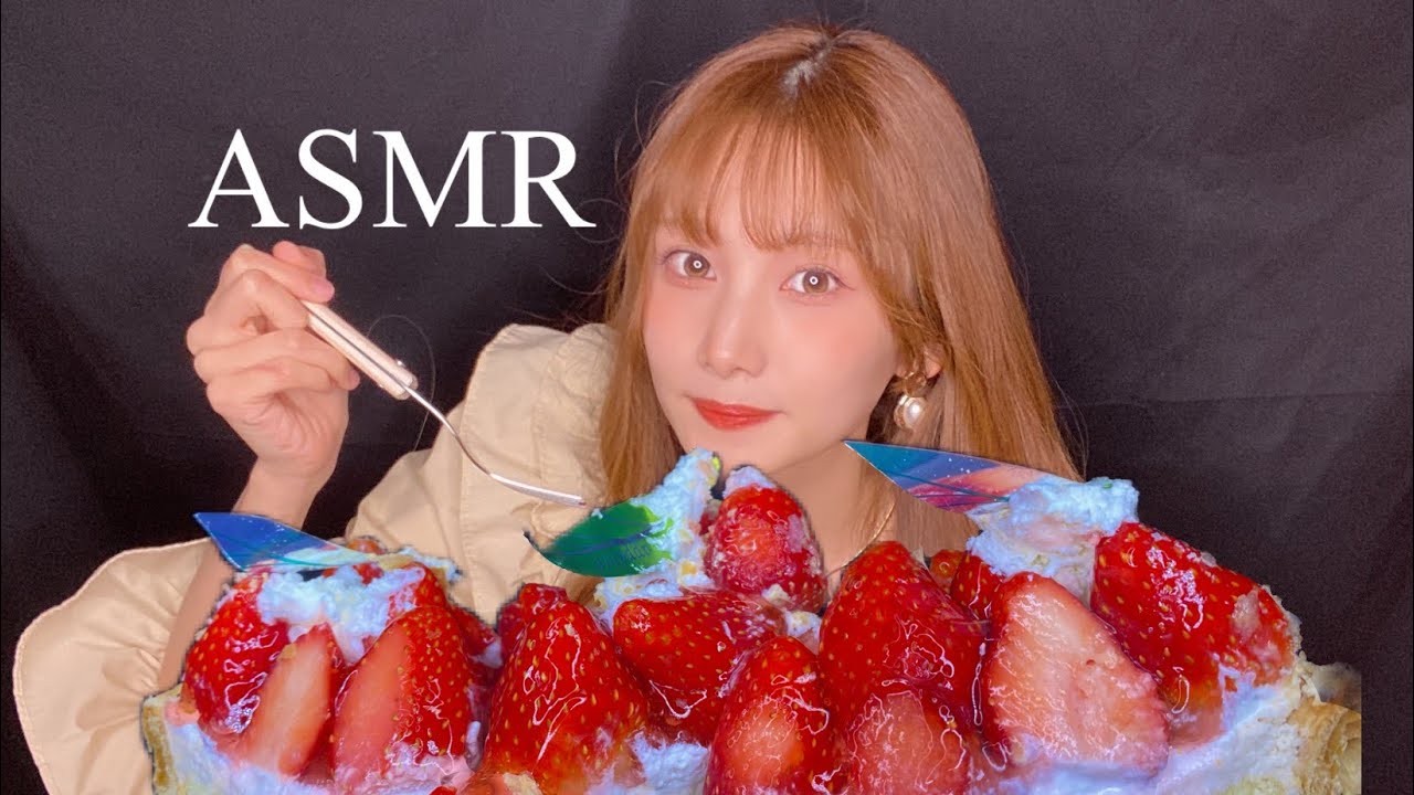 【ASMR】大好きないちごタルトをお腹いっぱい食べる音🍓【eating sound】