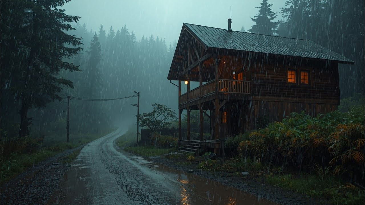 Sleep Peacefully 🌧️ - Rainstorm Outside a Warm Forest Cabin Bed 🌲