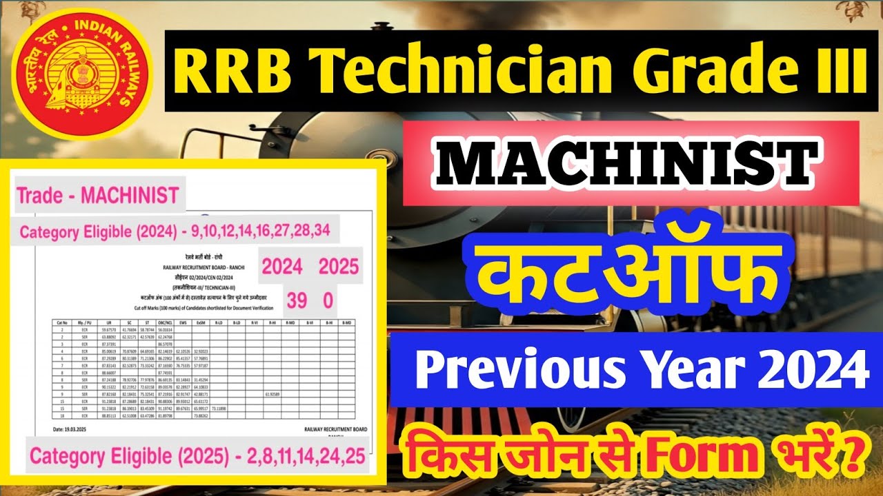 RRB Technician Machinist Cutoff | Technician Grade 3 Trade Machinist Previous year cutoff