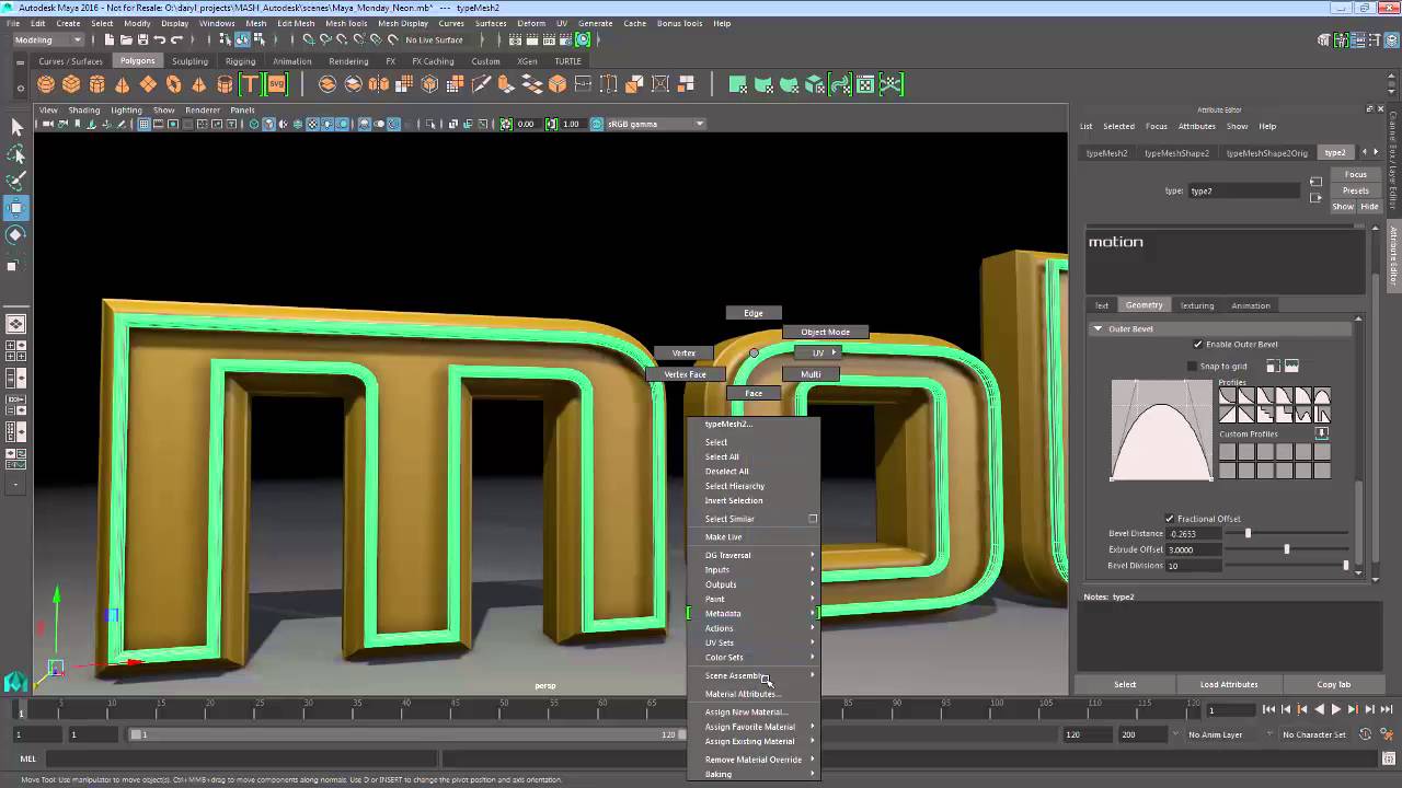 Maya Monday - Type Tool - neon effect - part 1