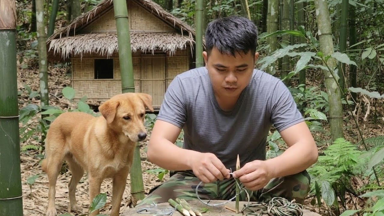 In the dangerous forest, the soldier creates traps to catch wild animals