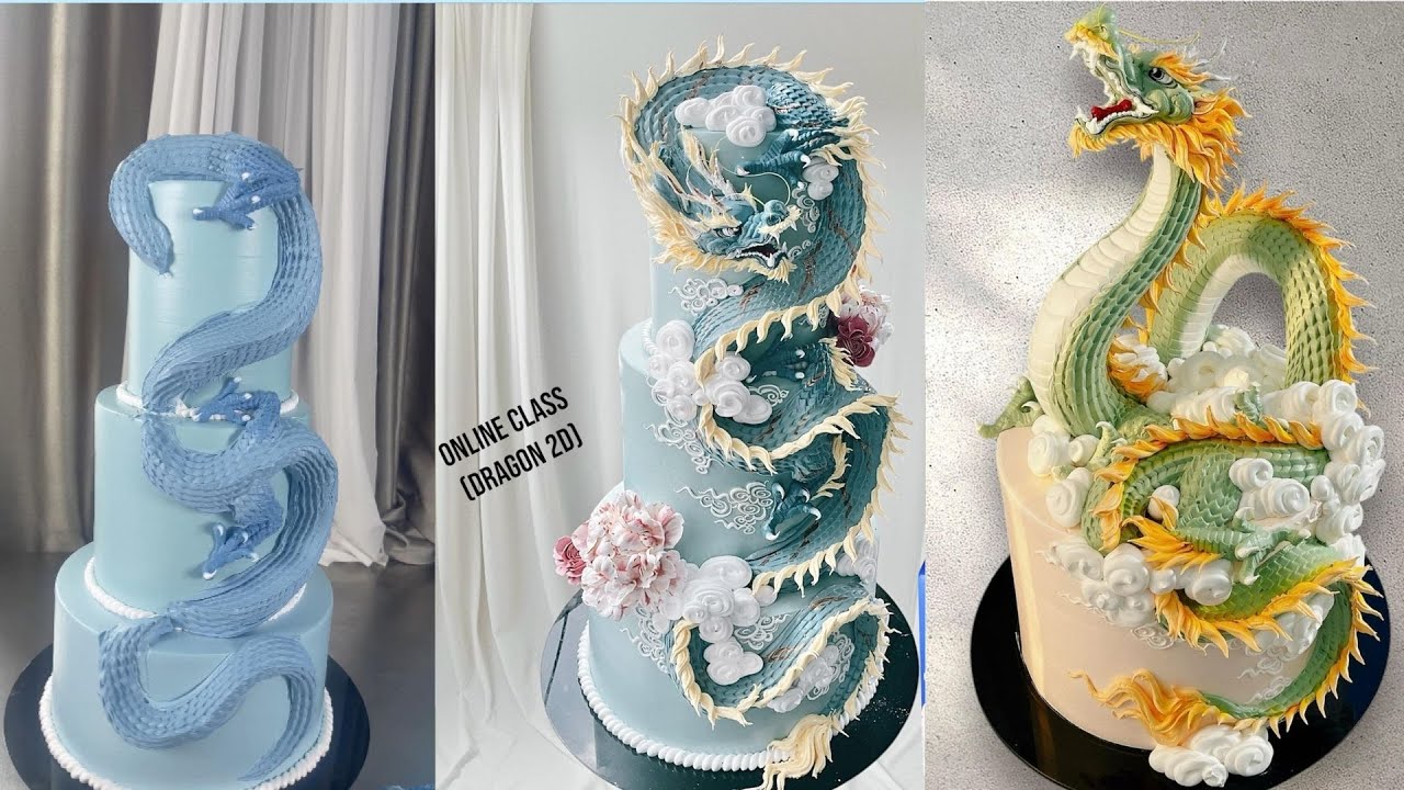 🎨 Easy 2D Asian Dragon Piping Tutorial Using Whipped Cream -Pass 1/Cake Decoration #56