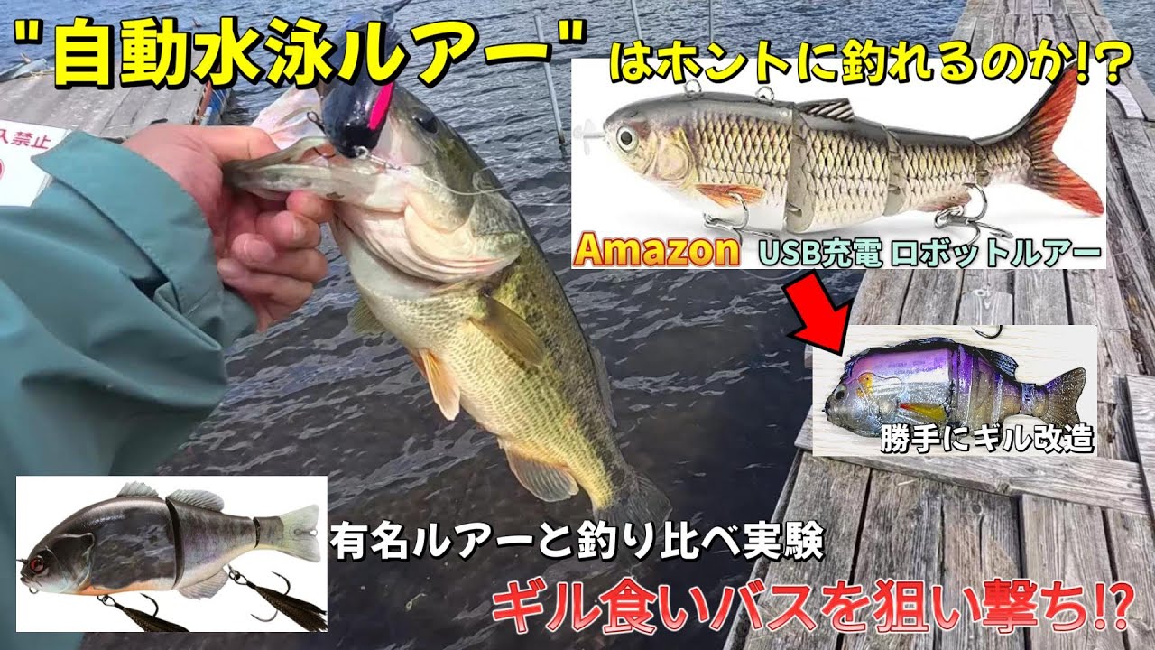 【ルアー作ってみた】自動水泳USB充電ルアーを改造　ゾンビギルと有名ルアーでギル食いバスを狙い撃ち!?