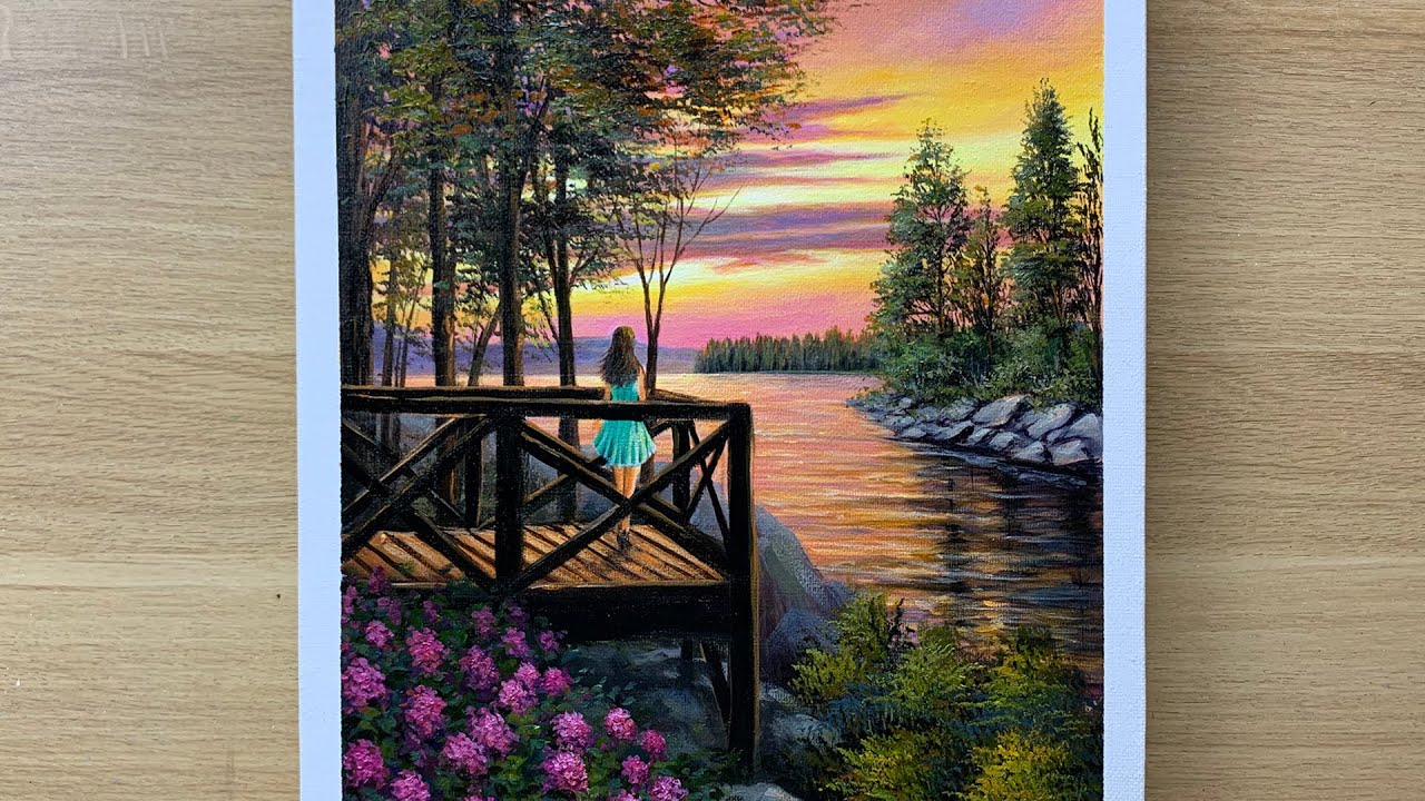 Chill Sunset Over The River #057 | Acrylic Painting