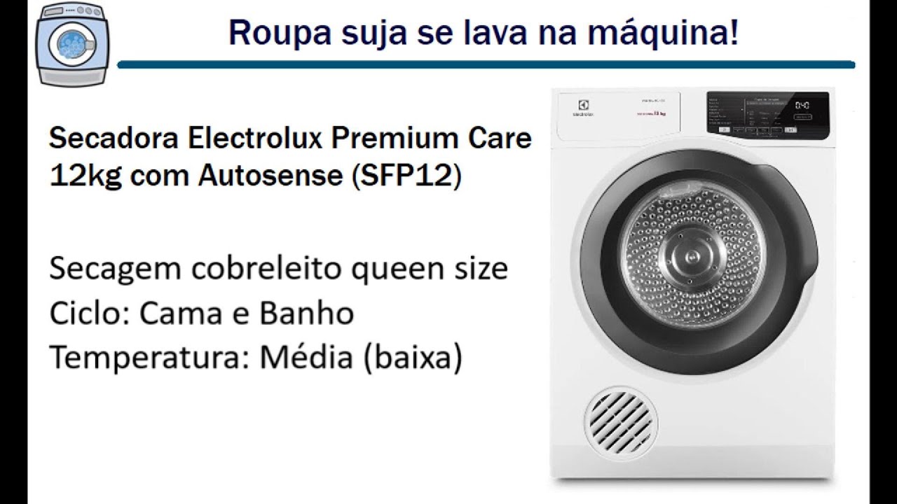 Secadora Electrolux Premium Care 12kg com Autosense (SFP12) - Secagem de cobreleito queen size