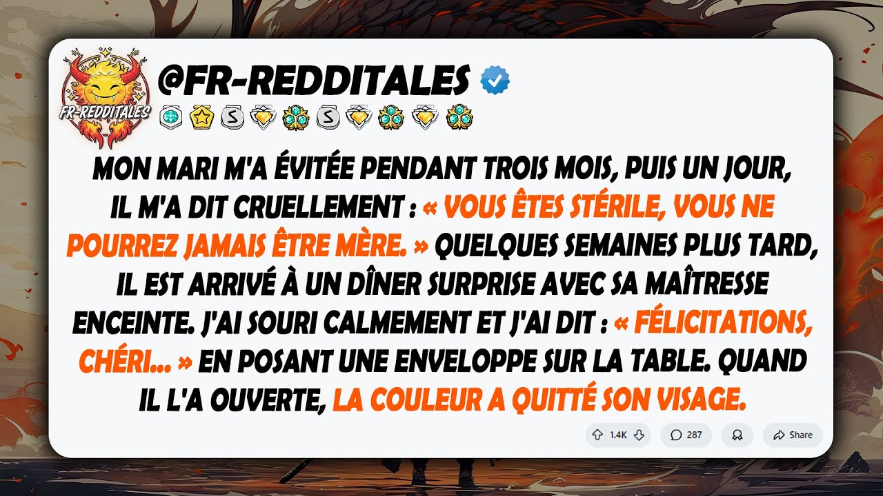 Mon mari m'a traitée de stérile, puis j'ai laissé une enveloppe lors d'un dîner luxueux qui...