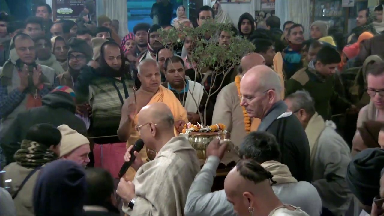 Morning Tulasi Aarti with kirtan led by H.H. Bhakti Charu Swami.20181220.