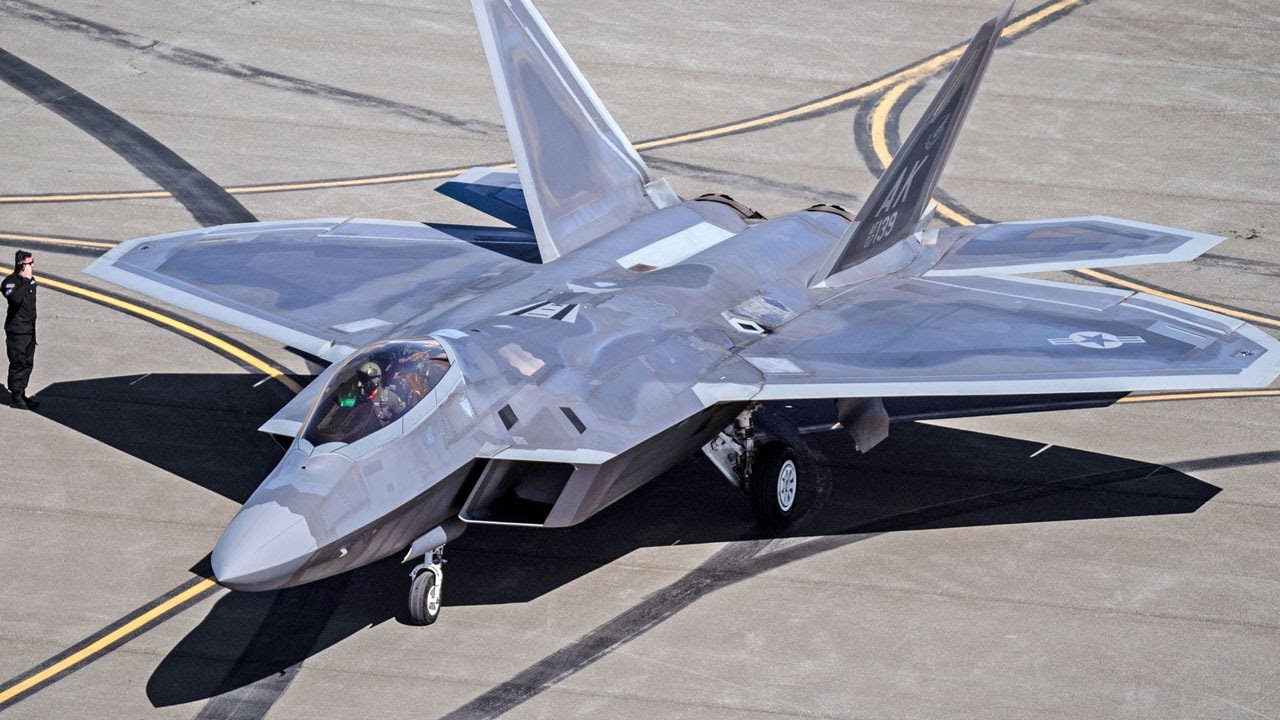 F-22 Raptor Fighter Aircraft Take Off and Landing U.S. Air Force
