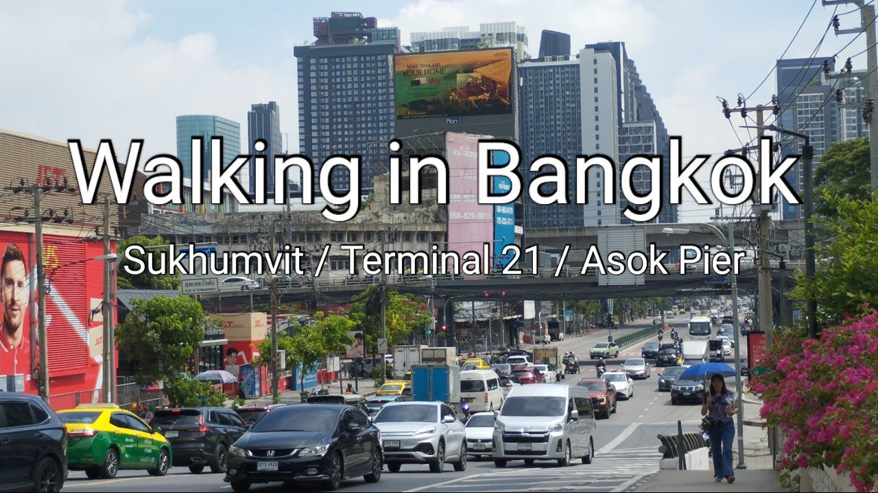Walking Tour of Bangkok's Sukhumvit Road to Terminal 21 & Asok Pier | Ambient City Sounds