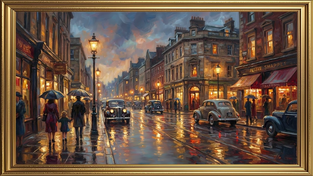 Rainy European Street at Night | Oil Painting City Mood - 4K Silent Art Screensaver Loop