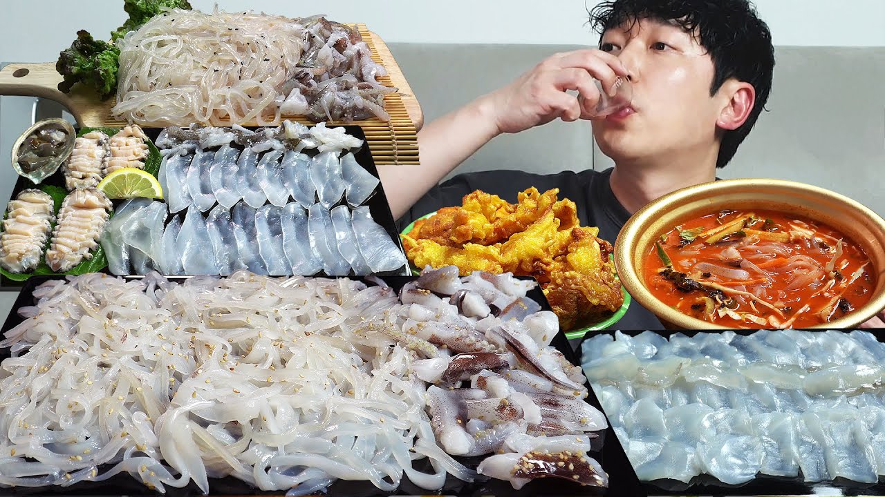 Коллекция мукбанга из сырых кальмаров🦑 MUKBANG ASMR REALSOUND EATINGSHOW