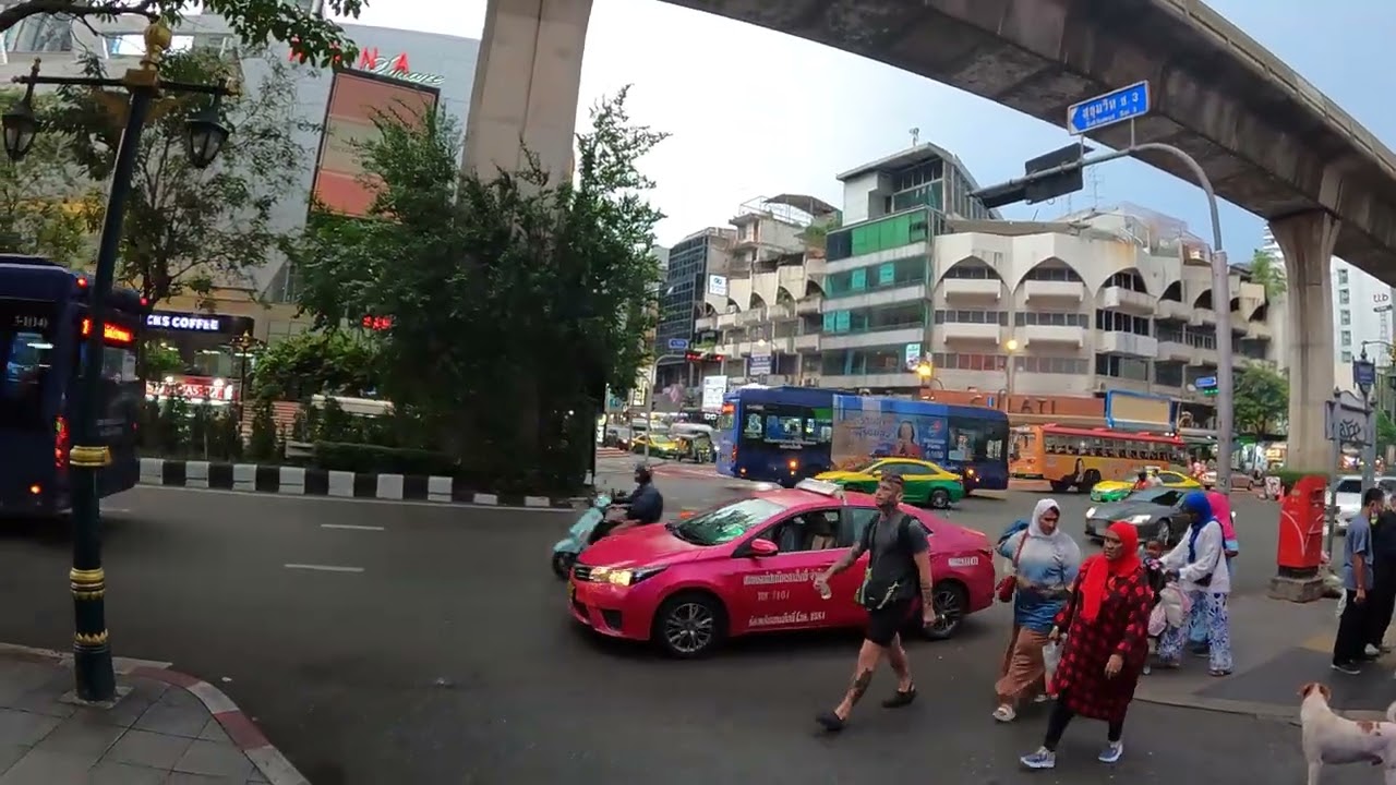 Watching the traffic after dinner in Bangkok Thailand