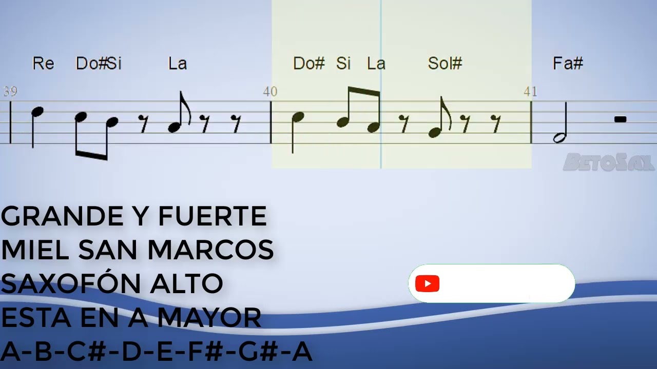 Grande Y Fuerte, Miel San Marcos, Saxofón Alto, Partitura, Cifrado, Notas, Tutorial Fácil