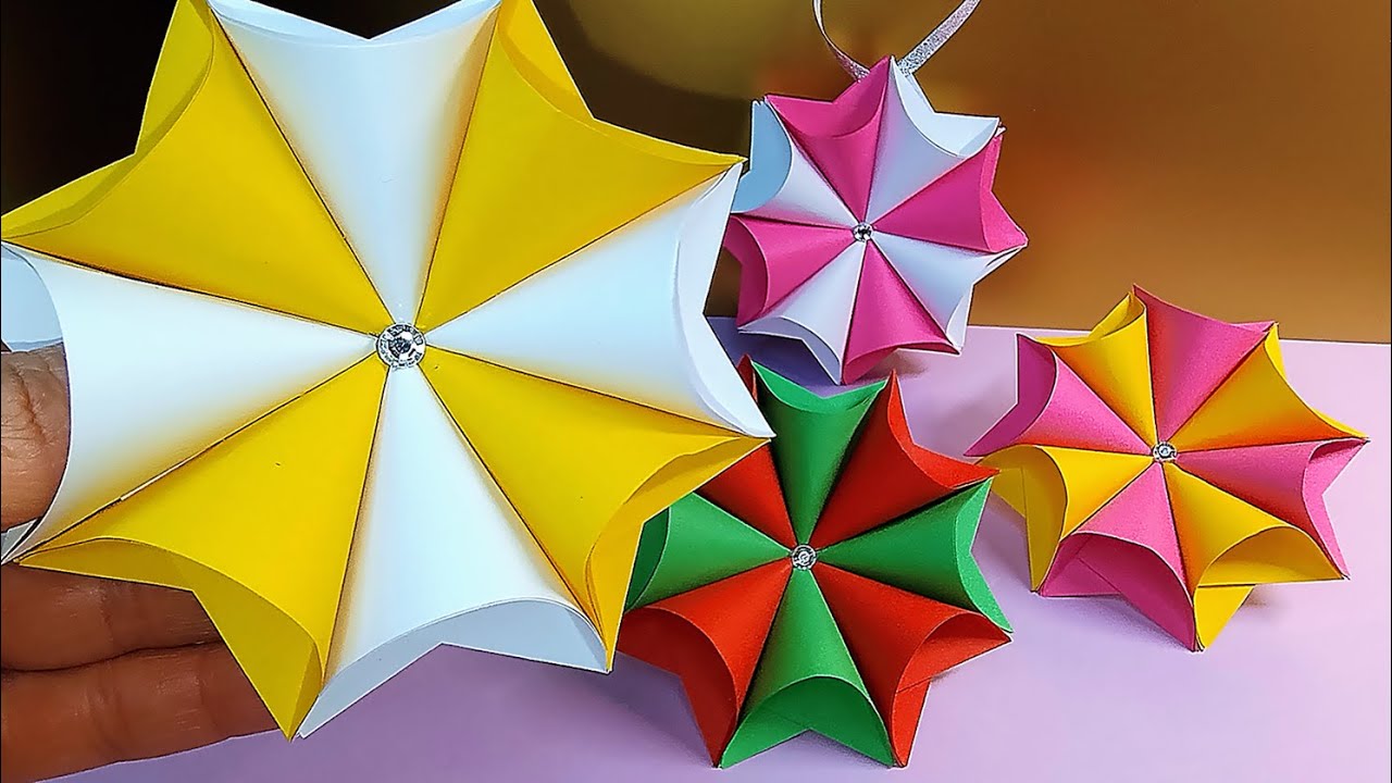 DIY 3D Paper Star (Swirl Flower) | Papierstern Blume basteln | Бумажная звезда 3D, Christmas crafts