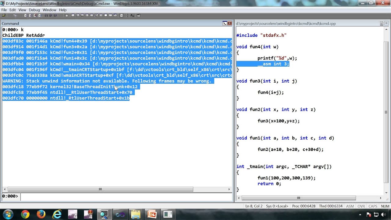 Introduction to Windbg Series 1 Part 8 -  Commands k for callstack or stackback trace