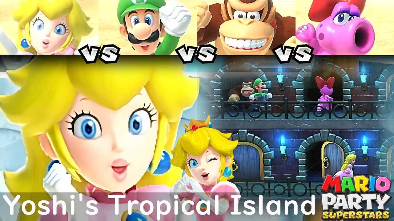 Mario Party Superstars Peach vs Luigi vs Donkey Kong vs Birdo in Yoshi's Tropical Island