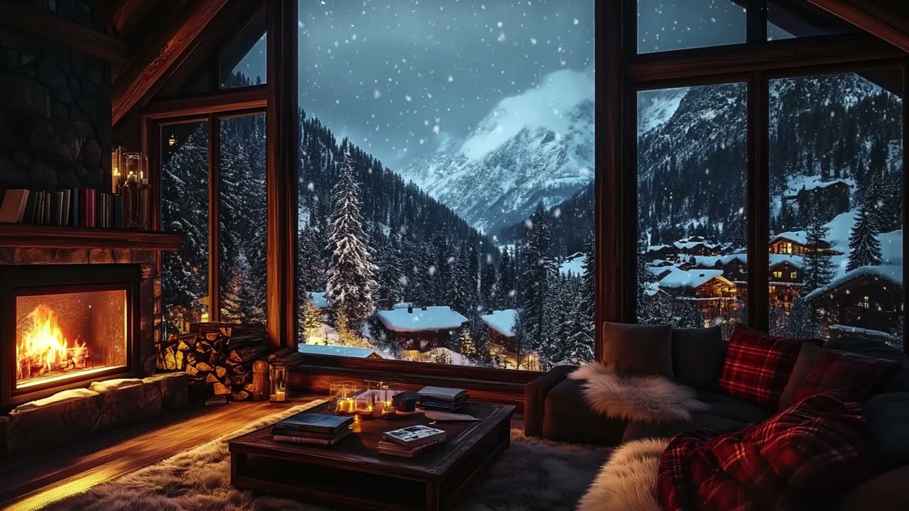 Windy Winter Forest Cabin ASMR | Warm Hearth & Winter Storm Sounds for Restful Sleep