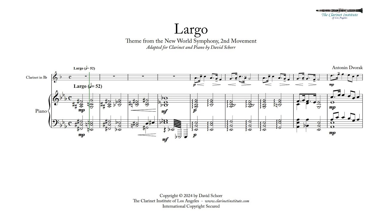 Easy Clarinet Solos - Dvorak  -  Largo from the New World Symphony