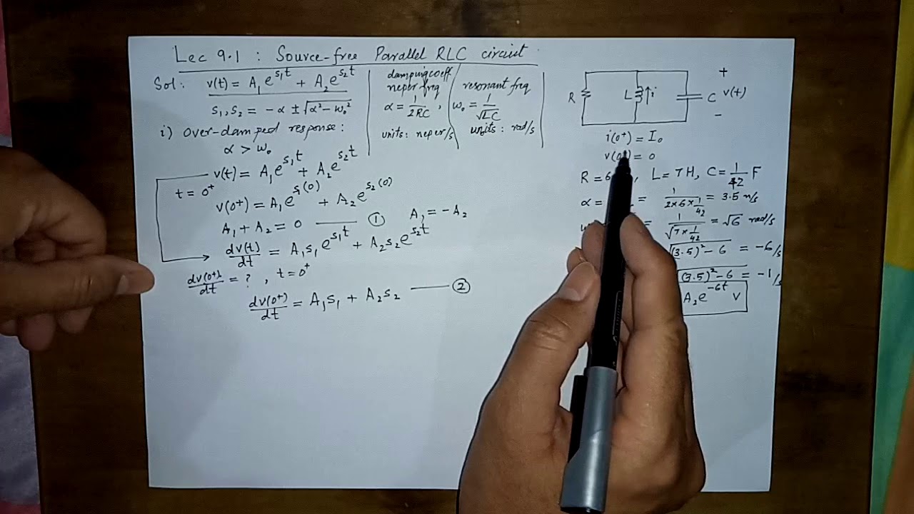 VL 9.1: RLC circuits, finding A1 and A2 for over-damped RLC source-free parallel circuit
