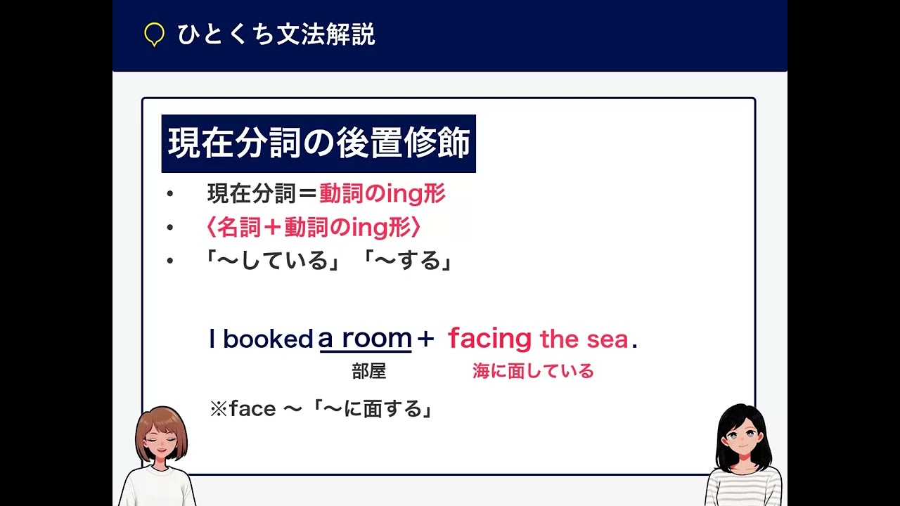 現在分詞…ingの後置修飾