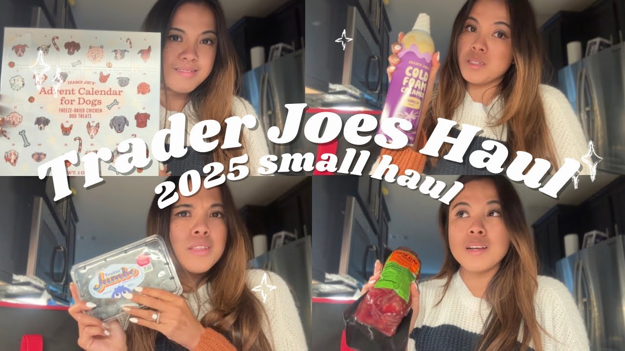 TRADER JOES HAUL// 2025 holiday small haul, dog treats, Trader Joes cold foam // Claire Marie